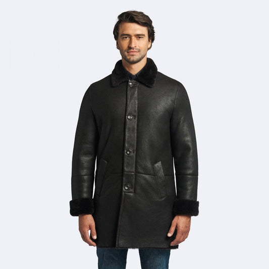 Miles Dark Oak Shearling Leather Coat for Men Discounted
