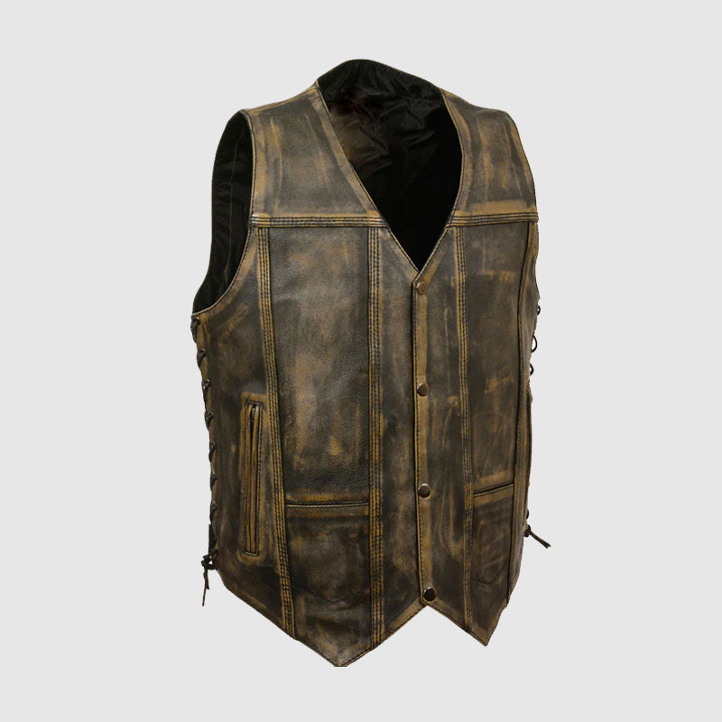 Brown Distressed Biker Leather Vest