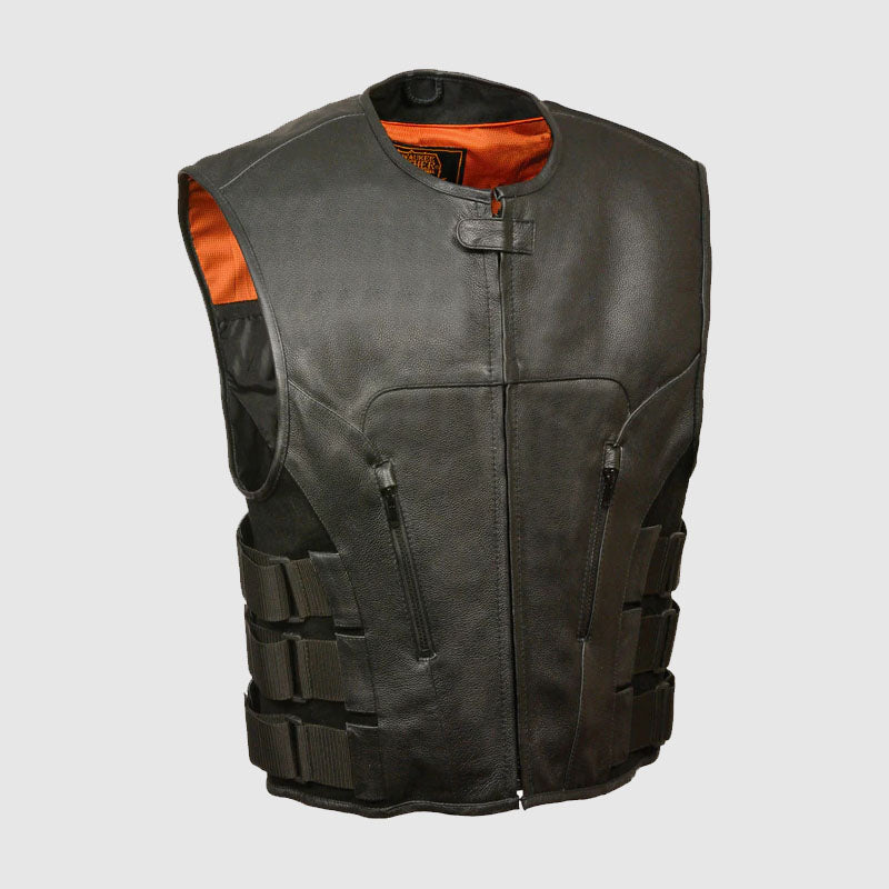 Motorcycle Leather Style Zipper Front Vest For Sale