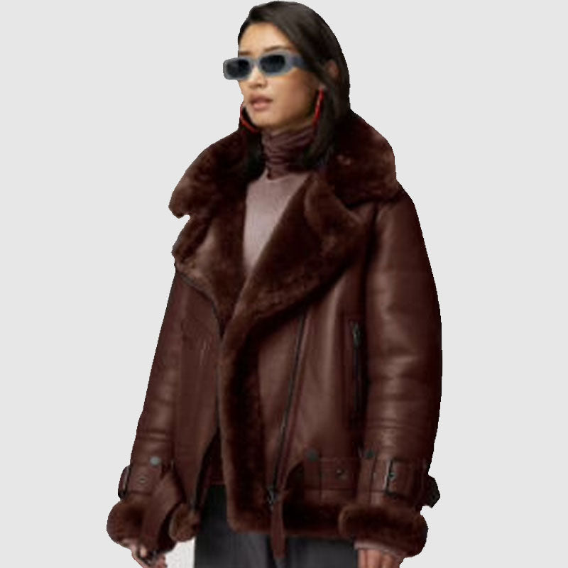 New Style 2022 Women Brown Aviator Bomber Jacket  Available In Cheap Prices