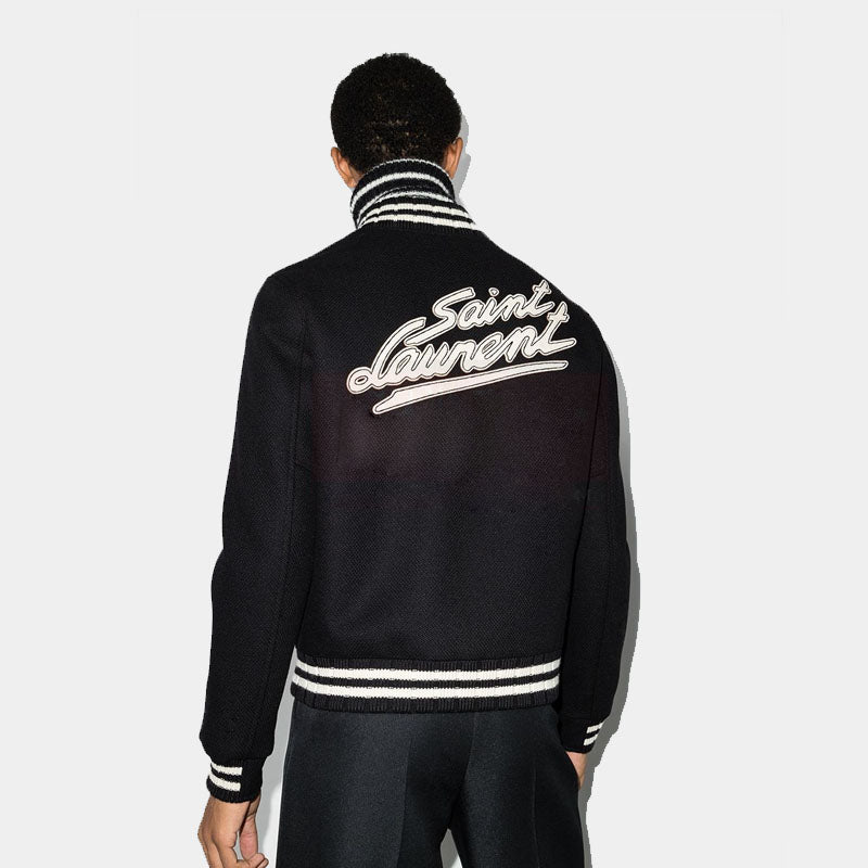 Buy New Style Best Saint Laurent logo-embroidered varsity Letterman jacket For Sale