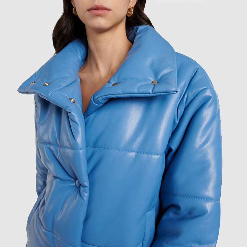 Purchase New Style 2022 Blue Leather Puffer Women Bubble Jackets