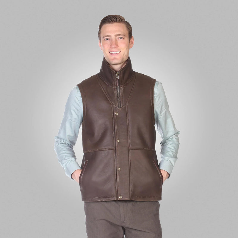 Buy New Style Mens Brown Leather Shearling Vest For Sale