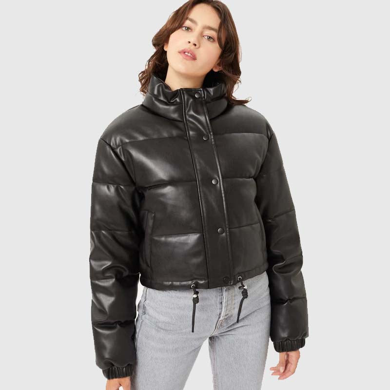 Faux leather outlet jacket with hood