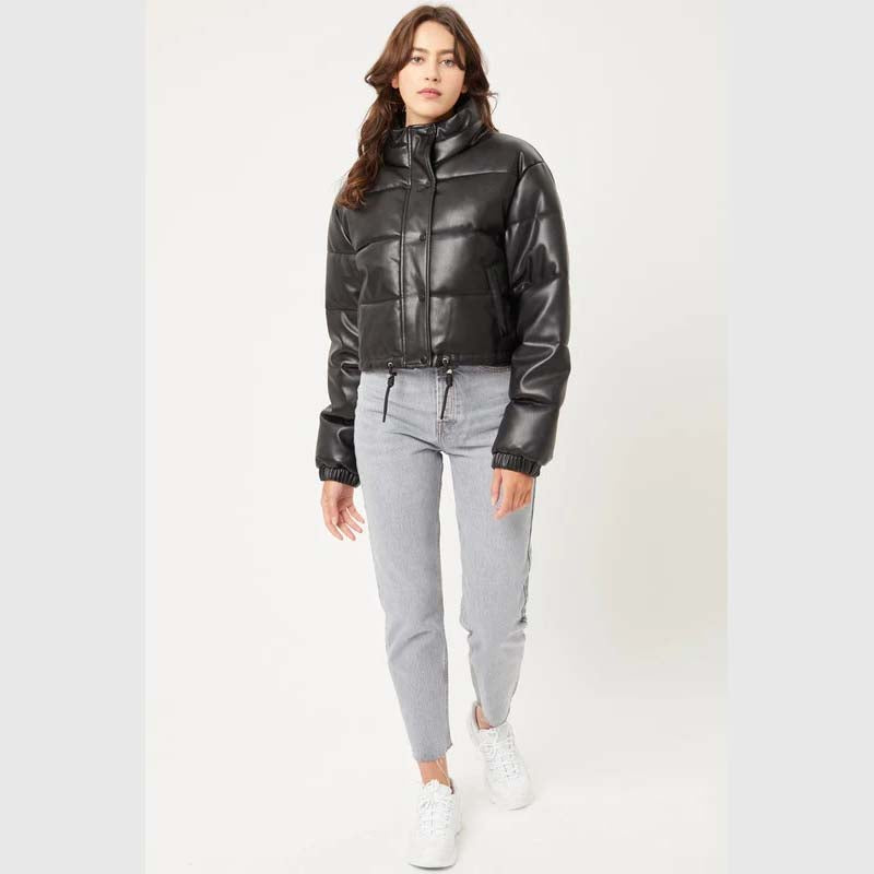 Buy Best Biker So Fetch Bubble High Quality Faux Leather Puffer Jackets For Sale