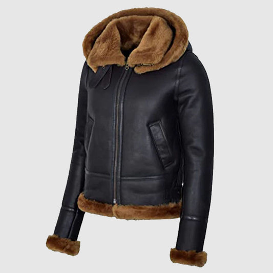 Buy Best Style Women Black Hooded Leather Flying Women Bomber Leather Jackets