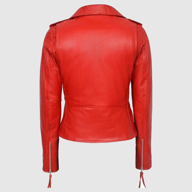 women fashion red leather jacket online shop