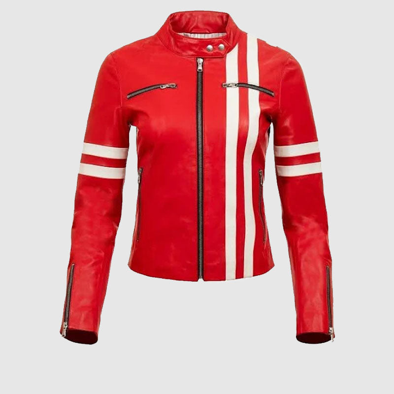 new stylish red women leather jacket for sale