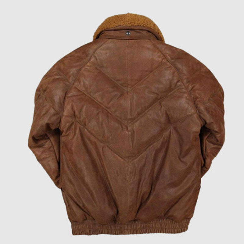 Buy Genuine Brown V- Bomber Leather Jacket For Mens