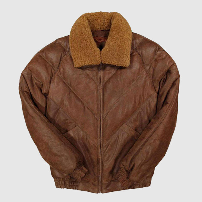Buy Genuine Brown V- Bomber Leather Jacket For Sale 