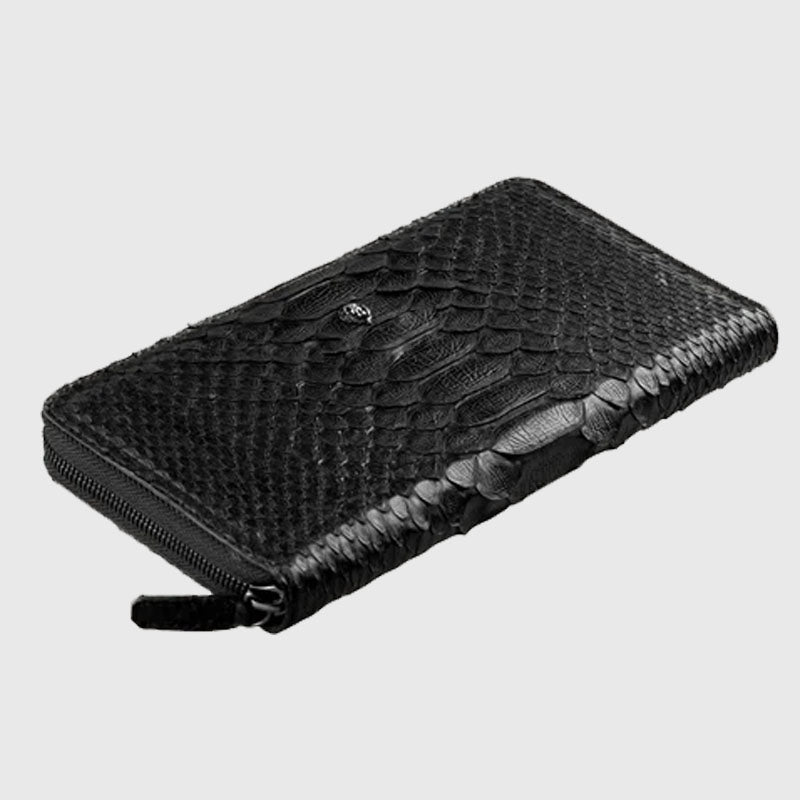 Purchase Best Genuine High Quality Python Black Leather Long Wallet For Sale