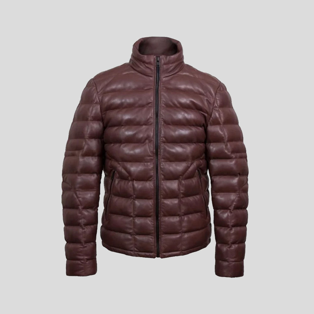 Best Genuine Men’s Brown leather puffer jacket for sale