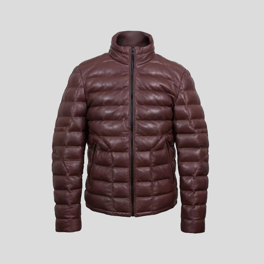 Best Genuine Men’s Brown leather puffer jacket for sale