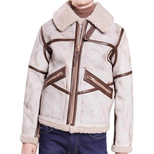 Purchase Best Sale Winter Warm Mens Aviator Waxed White Leather Jacket