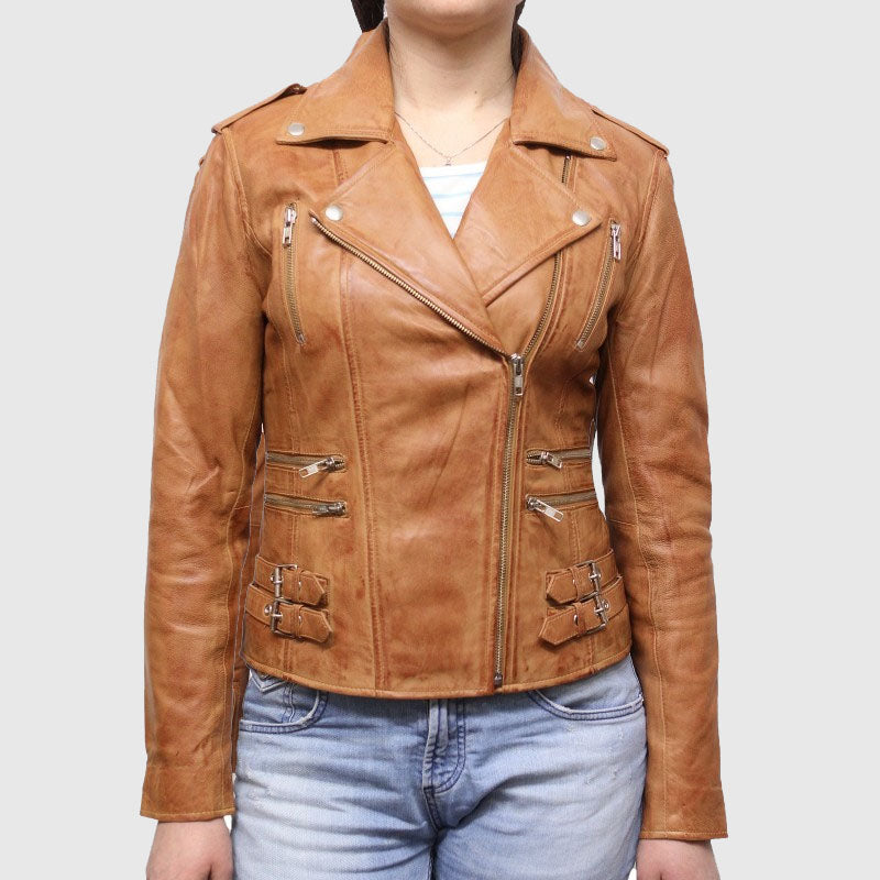 Shop Best Tan Biker Fashion Leather Jacket For Sale
