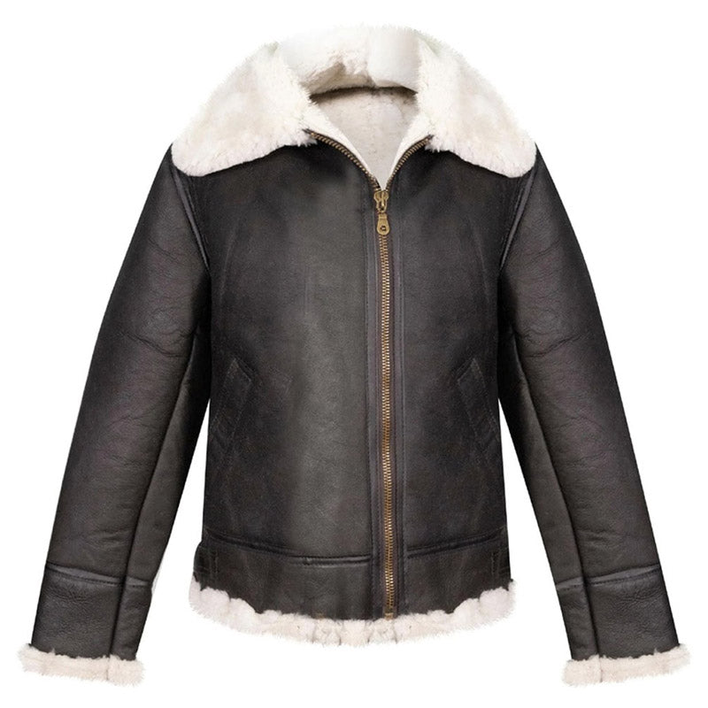 Purchase Best Winter Brown B3 Aviator Flying Sheepskin Leather Jacket For Christmas For Sale