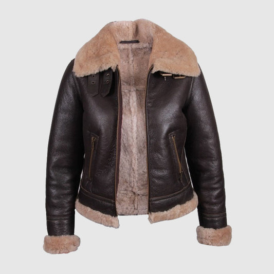 Buy Best Womens Black Merino Sheepskin Aviator Pilot Leather Jacket