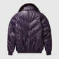 Shop Purple V- Bomber Leather Jacket With Black Fox Fur Collar 