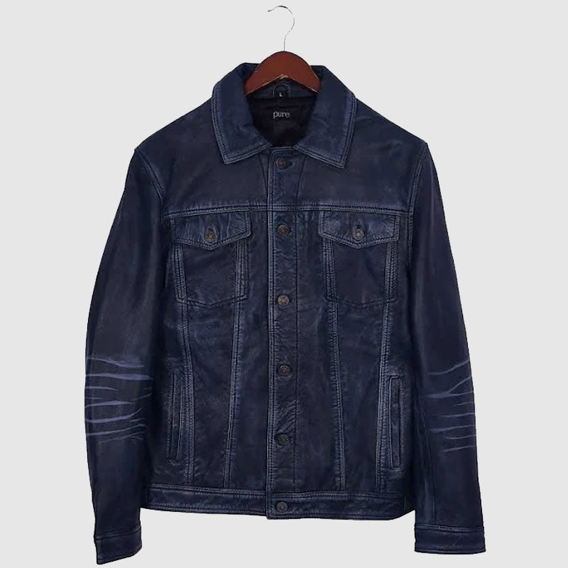 best navy blue leather jacket for sale 
