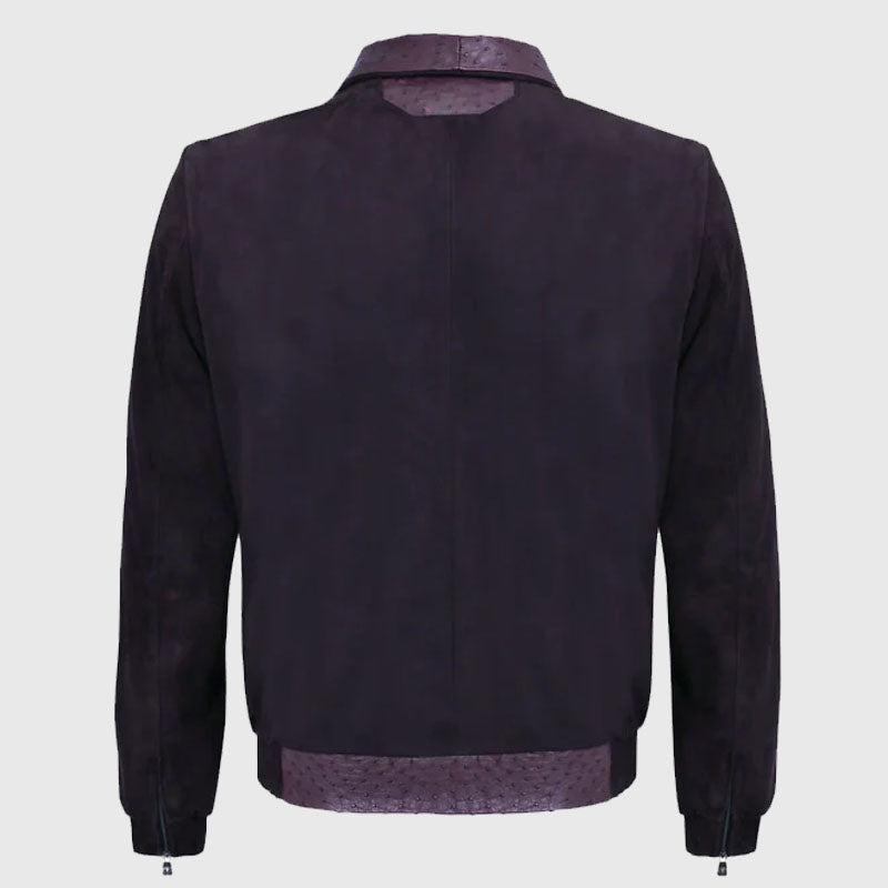 Best Style Suede & Ostrich Leather Harrington Fashion Jacket For Sale