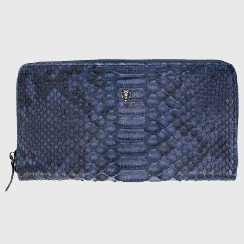 Shop Best Genuine High Quality Python Dark Blue Leather Long Wallet For Sale