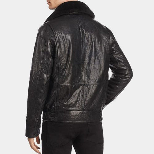 Shop Best Genuine High Sale Winter Leather Bomber Jacket Wool Collar 