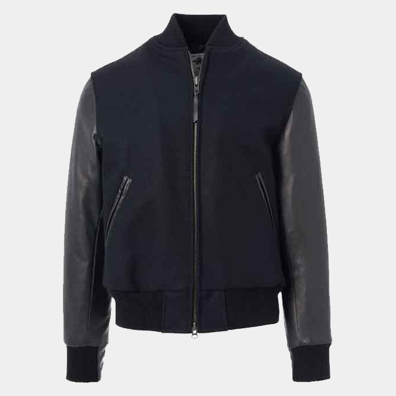 Shop Best High Looking Dark Blue Leather Boys Varsity Letterman Jacket For Sale