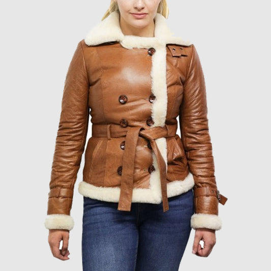 Buy Best Tan Leather Shearling Coat For Sale
