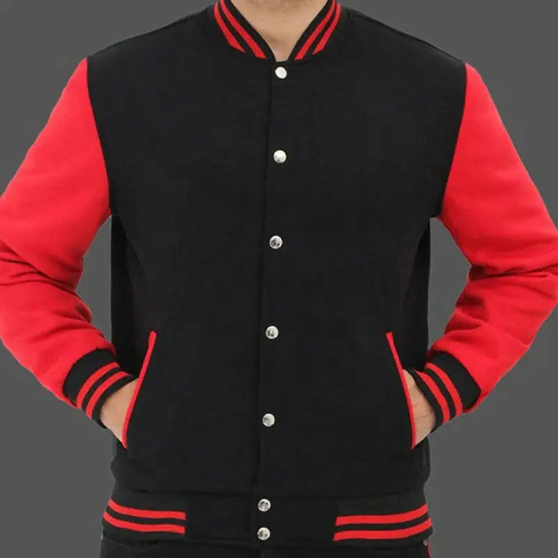 Shop Best Mens Baseball Style Red and Black Varsity Jacket For