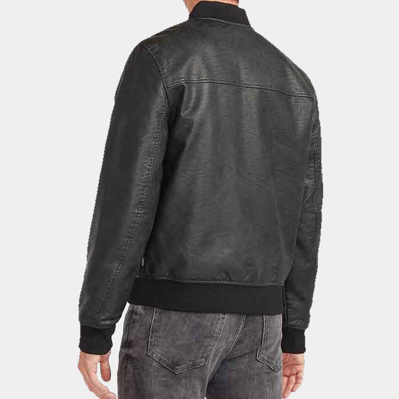 Shop Best Premium Fashion Men's Black Leather Reversible Bomber Jacket For Sale