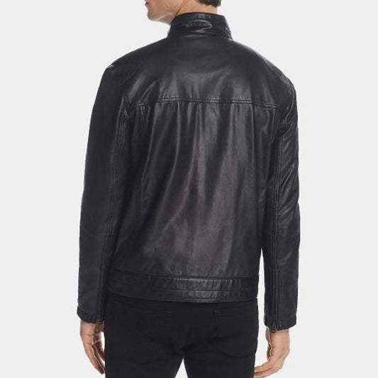 Shop Best Premium Quality Cole Haan Men's Leather Bomber Jacket For Sale