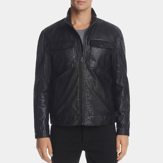 Shop Best Premium Quality Cole Haan Men's Leather Bomber Jacket For Sale 