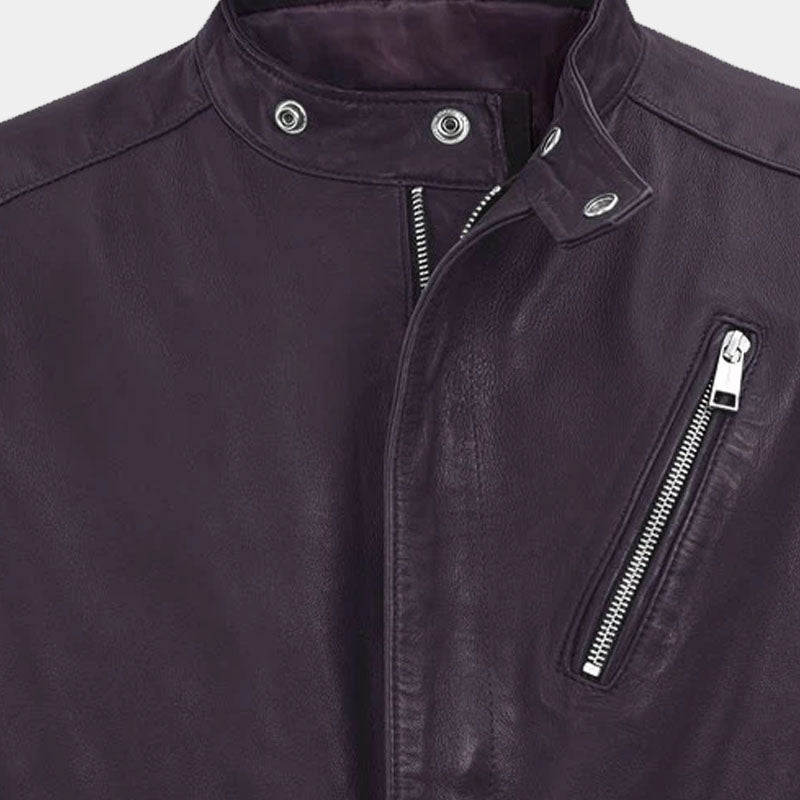 Shop Best Quality Purple Motored Biker Fashion Leather Jacket For Sale