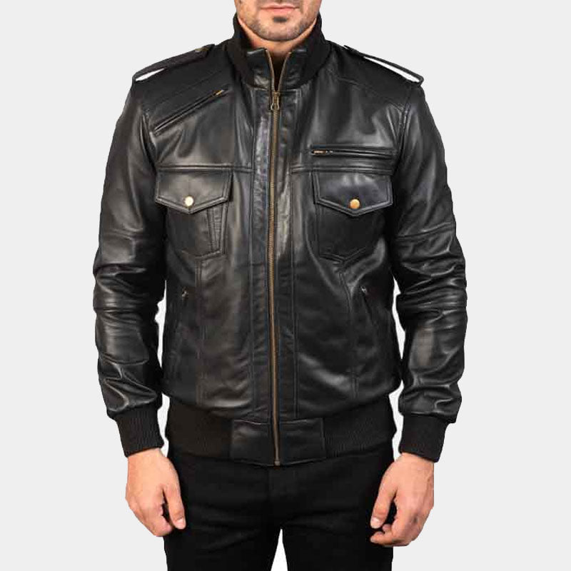 Shop Best Style Men's Black Shadow Leather Bomber Jacket For Sale