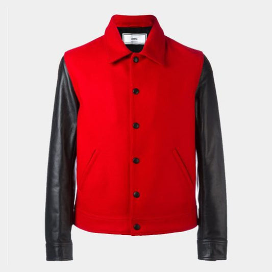 Shop Best Style Premium Ami Alexandre Leather Flight Bomber Jacket For Sale