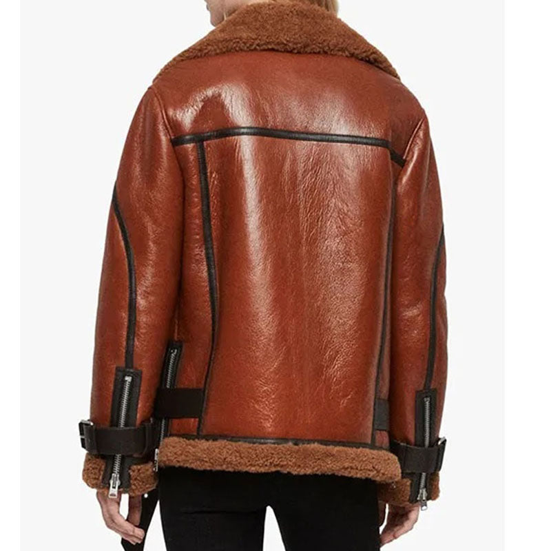 Shop Best Winter Genuine Blanche Rusty Brown Oversized Shearling Jacket For Sale
