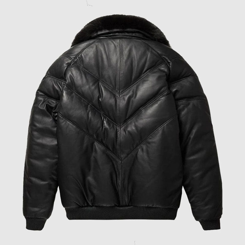 Shop Best Black Leather Fox Fur Collar Jacket For Sale