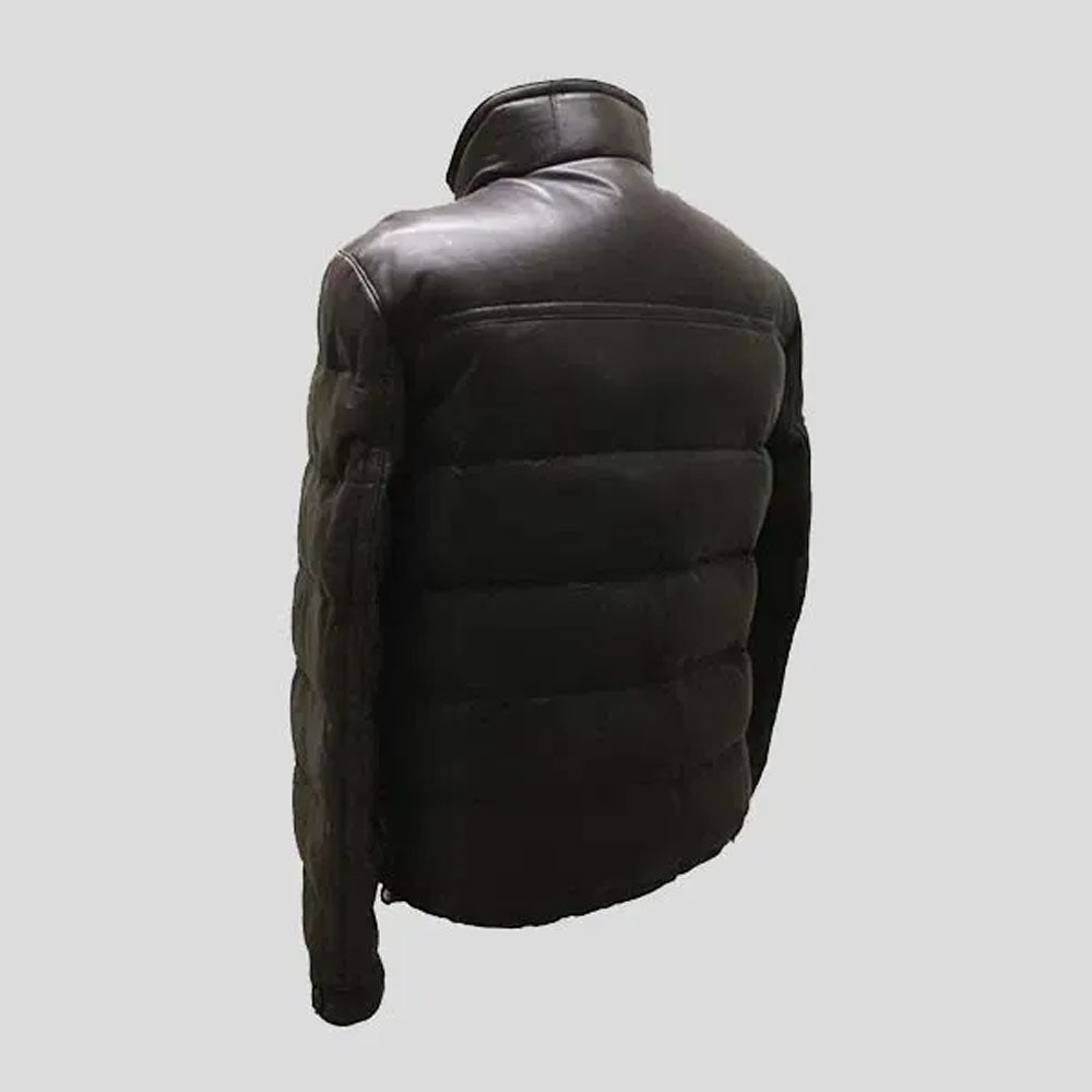 shop black bubble puffer leather jacket for sale 