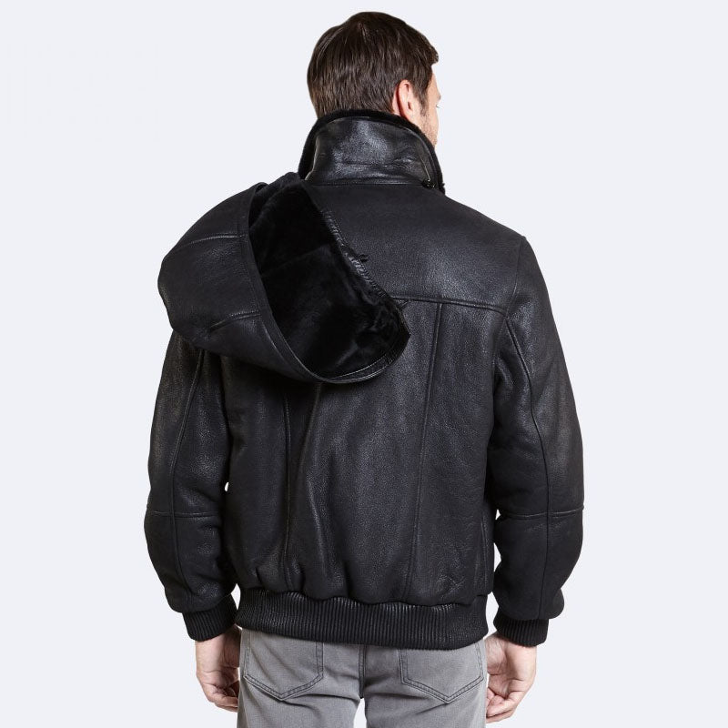 Shop Edwin Black Sheepskin Leather Jacket: Discounted Price
