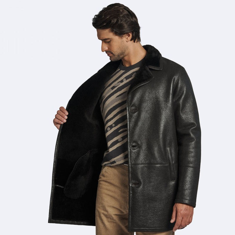 Shop Rfx Leather Dark Oak Paolo Shearling Coat for Men
