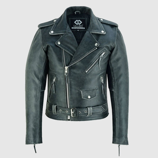 New High Quality Terminator Mens Premium Stonewash Leather Marlon Brando Biker Motorcycle Jacket
