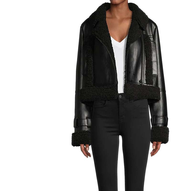 Jay Faux Leather & Faux Shearling Crop Jacket