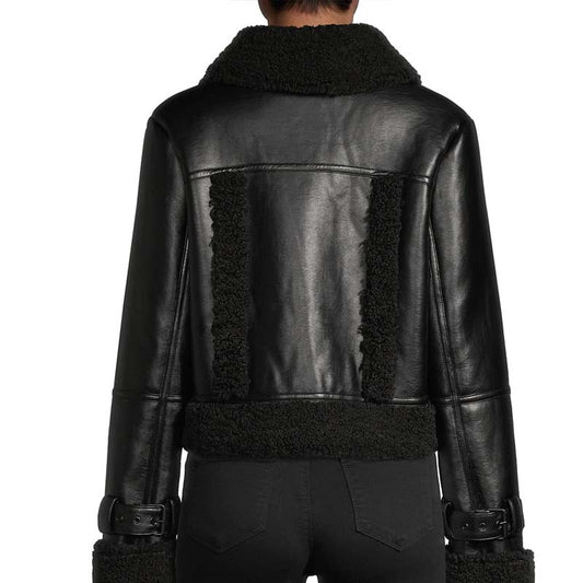 Jay Faux Leather & Faux Shearling Crop Jacket