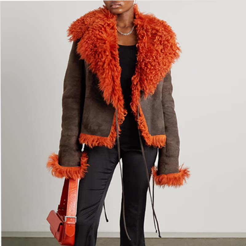 Shearling-trimmed suede jacket