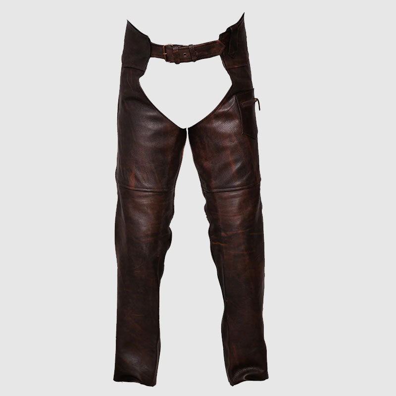 Brown Mens Leather Biker Chaps For Sale 