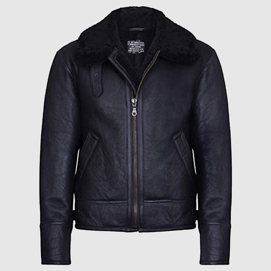 Christmas Best Winter B3 Air Force Real Black Shearling Sheepskin Aviator Pilot Flying Jacket