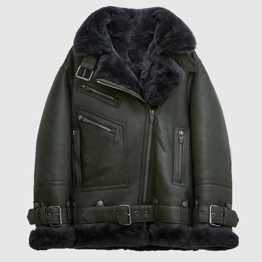 Buy Best Sale Green RAF Aviator Lambskin Shearling Leather Jacket