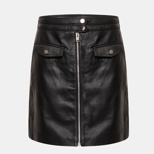 High Quality Women’s Real Leather Skirt with Front Zip