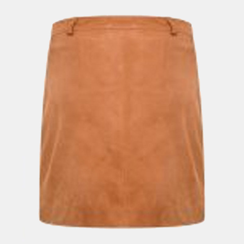 New Style Women’s Tan Real Suede Skirt with Zip Detailing