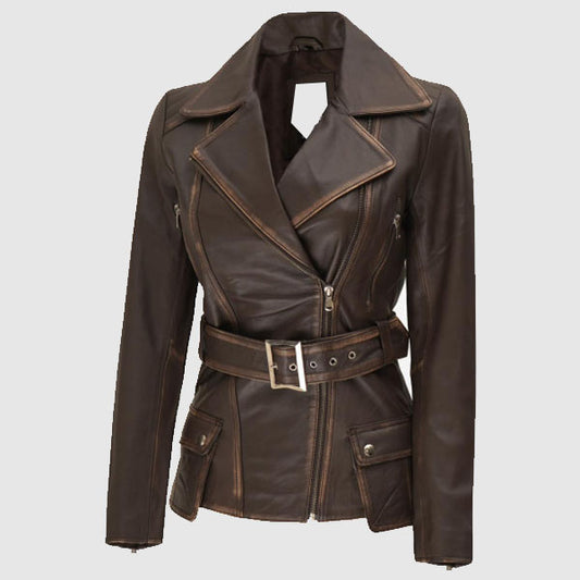 women brown fashion leather jacket online shop